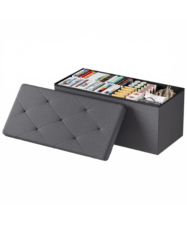 JONPONY Multi-functional 30 inch Folding Storage Ottoman Bench, End of Bed Foot Rest Stool with Padded Seat, Bedroom Bench for Living Room, Holds up to 660 Lbs, Grey