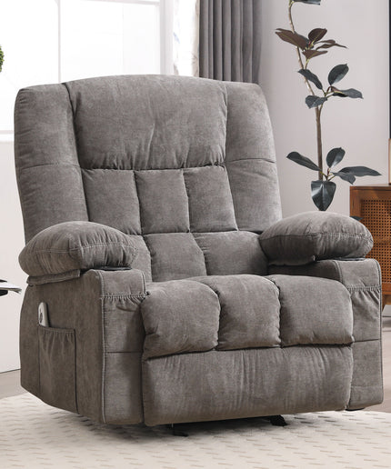 JONPONY Recliner Chair, Swivel Rocker Recliner Chair for Adults, Upholstered Manual Recliner with Side Pockets,Massage Swivel Rocker Recliner Chair for Living Room, Grey