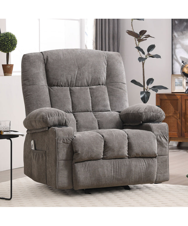 JONPONY Recliner Chair, Swivel Rocker Recliner Chair for Adults, Upholstered Manual Recliner with Side Pockets,Massage Swivel Rocker Recliner Chair for Living Room, Grey
