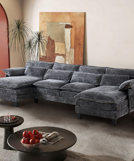 JONPONY 109" Modular Sectional Sofa,Boucle Couch Set,U-Shaped Sleeper Sofa for Living Room,Grey