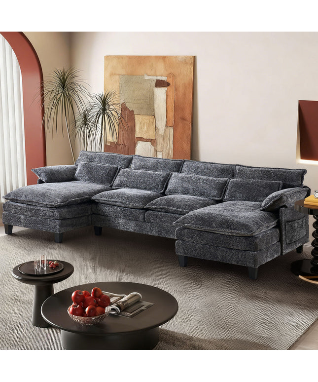 JONPONY 109" Modular Sectional Sofa,Boucle Couch Set,U-Shaped Sleeper Sofa for Living Room,Grey