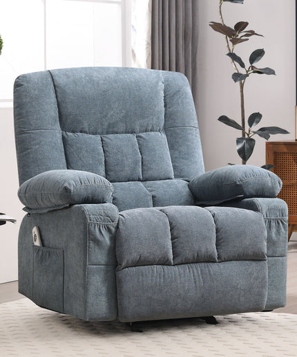 JONPONY Recliner Chair, Swivel Rocker Recliner Chair for Adults, Upholstered Manual Recliner with Side Pockets,Massage Swivel Rocker Recliner Chair for Living Room, Grey