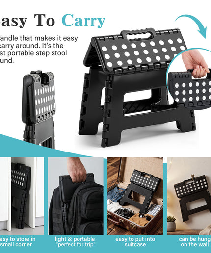 JONPONY Folding Step Stool - 9"Lightweight Step Stool is Sturdy Enough to Support and Safe Enough. Opens Easy with One Flip. Great for Kitchen, Bathroom, Bedroom