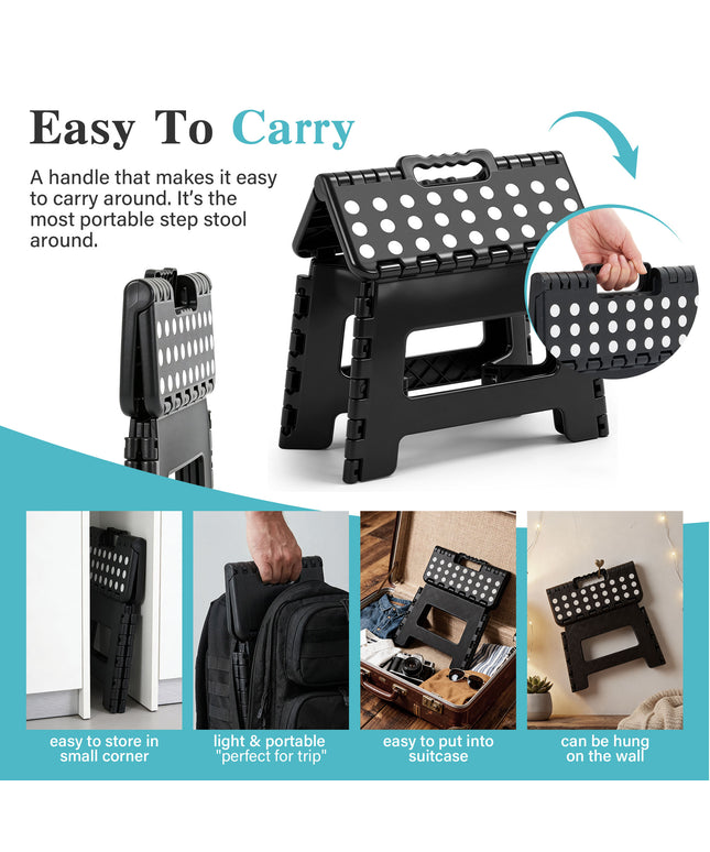 JONPONY Folding Step Stool - 9"Lightweight Step Stool is Sturdy Enough to Support and Safe Enough. Opens Easy with One Flip. Great for Kitchen, Bathroom, Bedroom