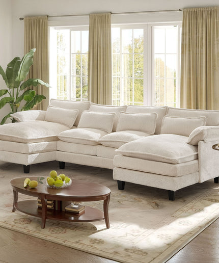 JONPONY 109" Modular Sectional Sofa,Boucle Couch Set,U-Shaped Sleeper Sofa for Living Room,Grey