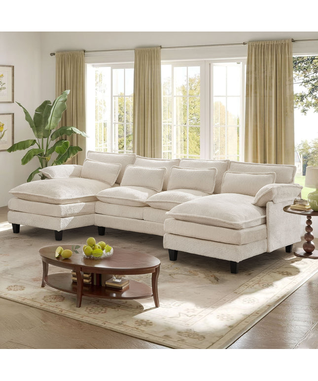 JONPONY 109" Modular Sectional Sofa,Boucle Couch Set,U-Shaped Sleeper Sofa for Living Room,Grey