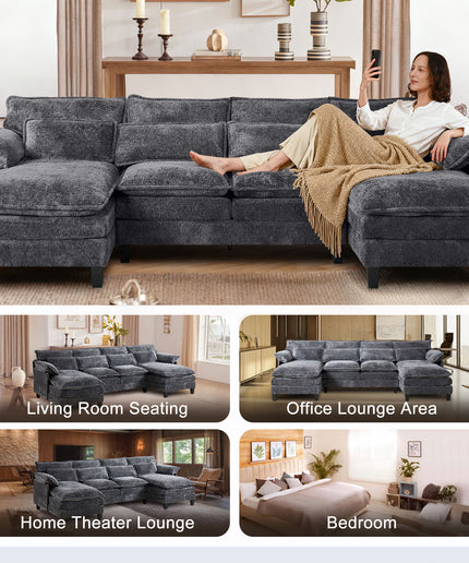 JONPONY 109" Modular Sectional Sofa,Boucle Couch Set,U-Shaped Sleeper Sofa for Living Room,Grey