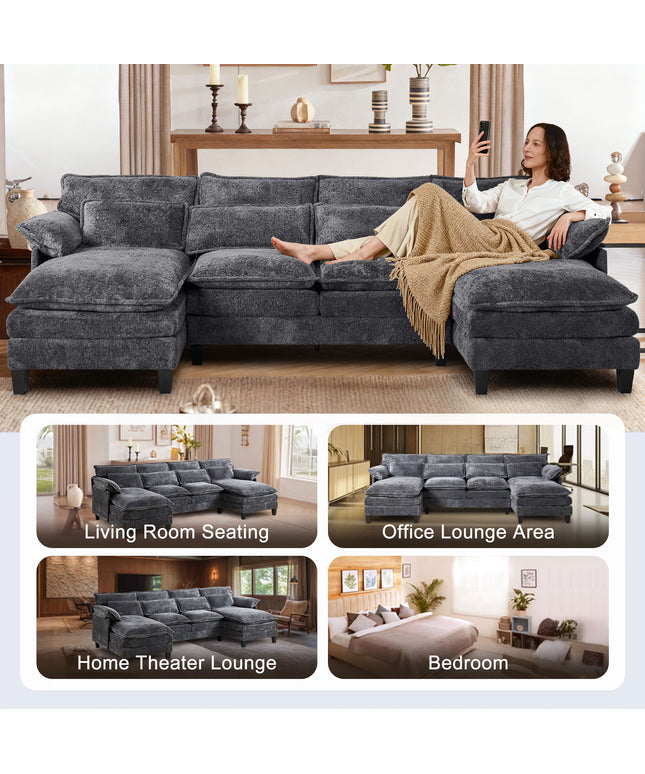JONPONY 109" Modular Sectional Sofa,Boucle Couch Set,U-Shaped Sleeper Sofa for Living Room,Grey