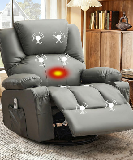 JONPONY Manual Recliner Chair with Heat Therapy and Massage Function, Heavy Duty Reclining Mechanism Massage Chair, Elderly Single Rocker Sofa with Cup Holders for Bedroom Home Theater,Black