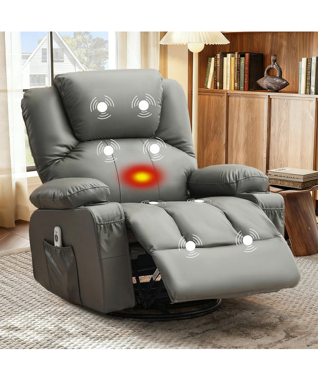 JONPONY Manual Recliner Chair with Heat Therapy and Massage Function, Heavy Duty Reclining Mechanism Massage Chair, Elderly Single Rocker Sofa with Cup Holders for Bedroom Home Theater,Black