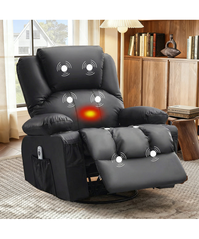 JONPONY Manual Recliner Chair with Heat Therapy and Massage Function, Heavy Duty Reclining Mechanism Massage Chair, Elderly Single Rocker Sofa with Cup Holders for Bedroom Home Theater,Black