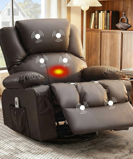 JONPONY Manual Recliner Chair with Heat Therapy and Massage Function, Heavy Duty Reclining Mechanism Massage Chair, Elderly Single Rocker Sofa with Cup Holders for Bedroom Home Theater,Black