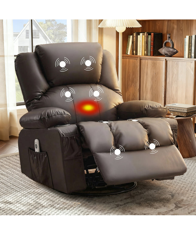 JONPONY Manual Recliner Chair with Heat Therapy and Massage Function, Heavy Duty Reclining Mechanism Massage Chair, Elderly Single Rocker Sofa with Cup Holders for Bedroom Home Theater,Black