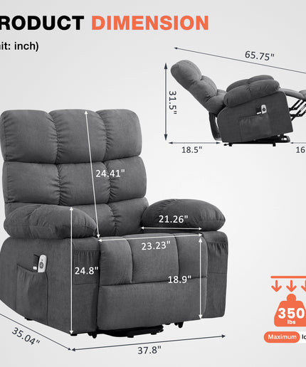 JONPONY Power Lift Recliner Chair Recliners for Elderly with Heat and Massage Recliner Chair for Living Room with Infinite Position and Side Pocket,USB Charge Port,Gray