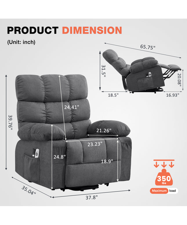 JONPONY Power Lift Recliner Chair Recliners for Elderly with Heat and Massage Recliner Chair for Living Room with Infinite Position and Side Pocket,USB Charge Port,Gray