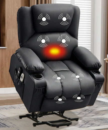 JONPONY Power Lift Recliner Chair Recliners for Elderly with Heat and Massage Recliner Chair for Living Room with Infinite Position and Side Pocket,USB Charge Port,Black