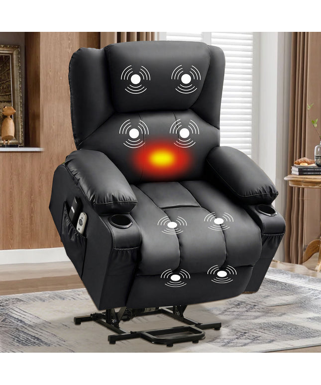 JONPONY Power Lift Recliner Chair Recliners for Elderly with Heat and Massage Recliner Chair for Living Room with Infinite Position and Side Pocket,USB Charge Port,Black