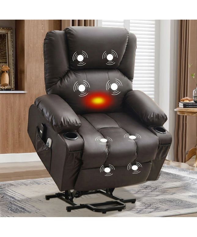 JONPONY Power Lift Recliner Chair Recliners for Elderly with Heat and Massage Recliner Chair for Living Room with Infinite Position and Side Pocket,USB Charge Port,Black