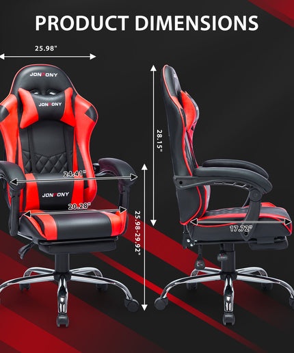 JONPONY Big and Tall 400LBS Gaming Chair, Ergonomic Design, Gamer Chair PU Leather with Footrest and Lumbar Support, High Back Office Chair Support 8 Hours Long Sitting, Computer Chair,Red