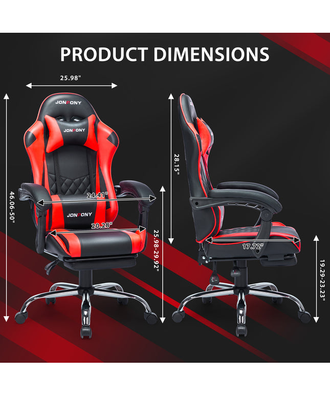 JONPONY Big and Tall 400LBS Gaming Chair, Ergonomic Design, Gamer Chair PU Leather with Footrest and Lumbar Support, High Back Office Chair Support 8 Hours Long Sitting, Computer Chair,Red