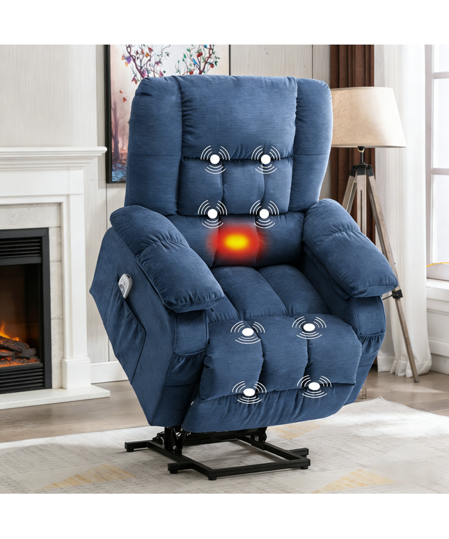 JONPONY Power Lift Recliner Chair for Elderly with Heat and Massage, Lay Flat Assist Recliner with Side Pocket for Living Room，Grey