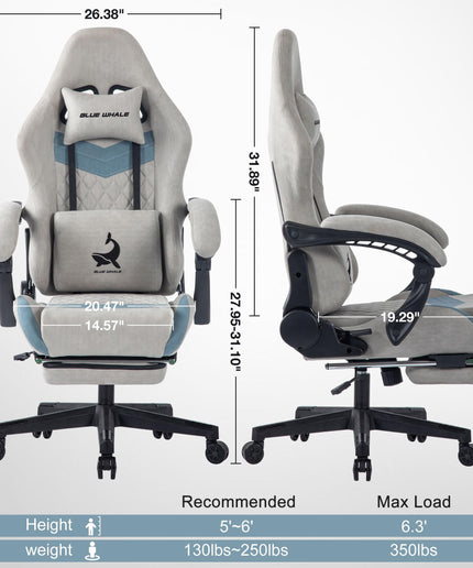 JONPONY Big and Tall Gaming Chair, Ergonomic Design, Gamer Chair PU Leather with Footrest and Lumbar Support, High Back Office Chair Support 8 Hours Long Sitting, Computer Chair,Grey
