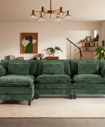 JONPONY 111" Modular Cloud Couch, L Shaped Sectional Sofa with Movable Ottoman,3 Oversized Seats Sleeper Couches for Living Room, Apartment