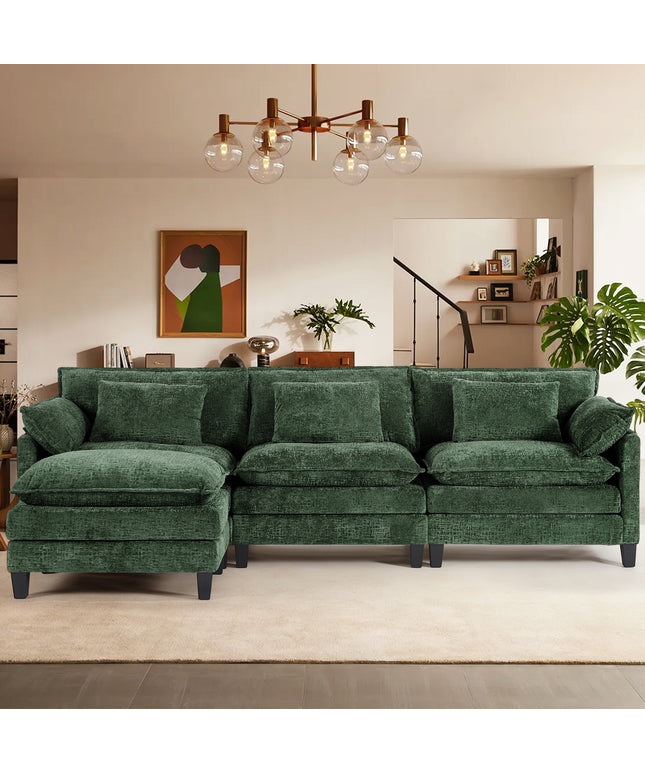 JONPONY 111" Modular Cloud Couch, L Shaped Sectional Sofa with Movable Ottoman,3 Oversized Seats Sleeper Couches for Living Room, Apartment