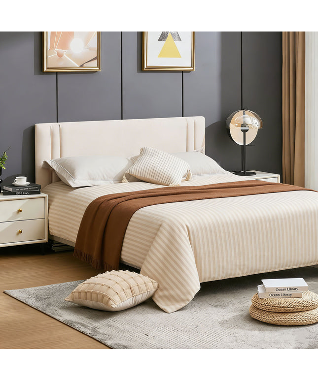 JONPONY Upholstered Full Headboard,Solid Wood Head Board with Linen Fabric,Adjustable Height Headboard from 37" to 51",Bed Frame Adapters,Headboard Only