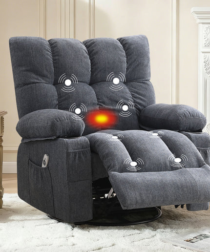 JONPONY Recliner Chair, Swivel Rocker Recliner Chair for Adults, Upholstered Manual Recliner with Side Pockets,Elderly Single Rocker Sofa with Cup Holders for Bedroom Home Theater,Grey