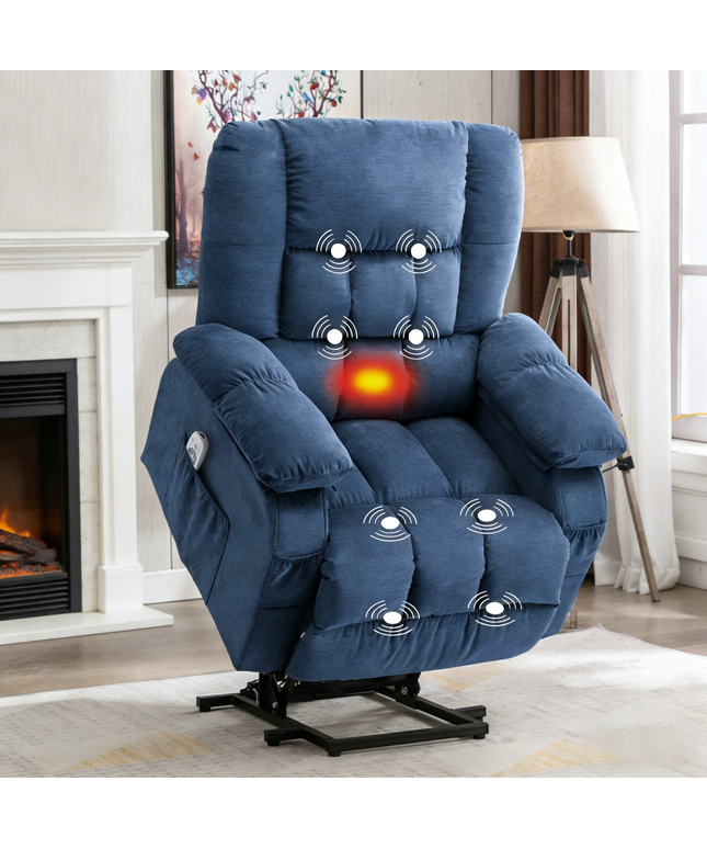 JONPONY Power Lift Recliner Chair for Elderly with Heat and Massage, Lay Flat Assist Recliner with Side Pocket for Living Room，Grey