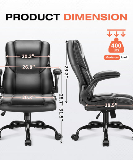 JONPONY Big and Tall Office Chair 400LBS Wide Seat Ergonomic Computer Desk Chair High Back Executive Leather Chair Adjustable Task Chair Lumbar Back Support 8 Hours Heavy Duty Design