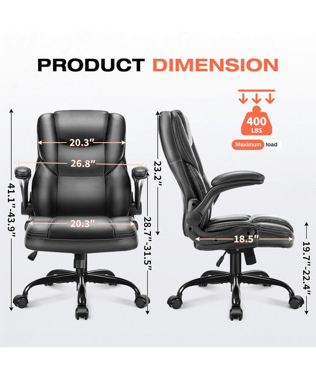 JONPONY Big and Tall Office Chair 400LBS Wide Seat Ergonomic Computer Desk Chair High Back Executive Leather Chair Adjustable Task Chair Lumbar Back Support 8 Hours Heavy Duty Design,Black