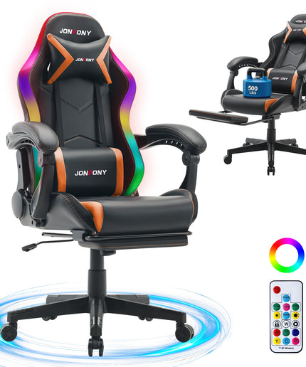 JONPONY Gaming Chair,Racing Style RGB LED Lights,Ergonomic Video Game Chair with Footrest and Lumbar Support ,High Back Reclining Computer Chair for Adults