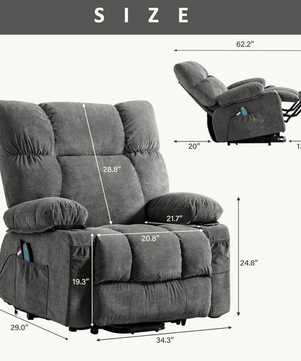 JONPONY Power Lift Recliner Chair Recliners for Elderly with Heat and Massage Recliner Chair for Living Room with Infinite Position and Side Pocket,USB Charge Port,Grey