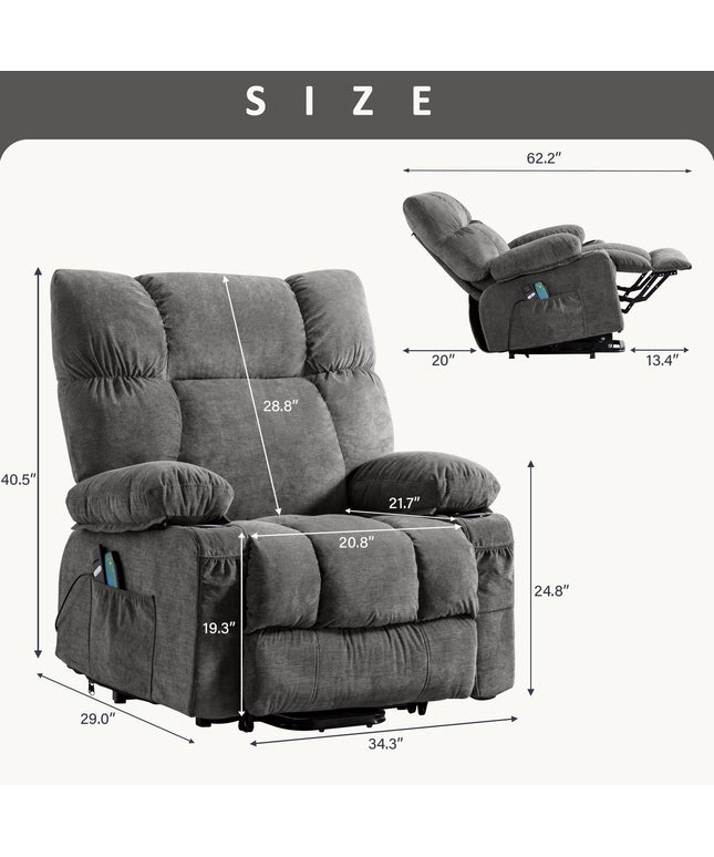 JONPONY Power Lift Recliner Chair Recliners for Elderly with Heat and Massage Recliner Chair for Living Room with Infinite Position and Side Pocket,USB Charge Port,Grey