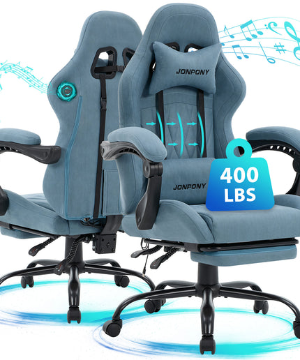 JONPONY Gaming Chair,Gamer Chair with Bluetooth and Adjustable Backrest,Seat Height Adjustable Computer Chairs with 2D Armrests,Office Chair with Footrest Speakers，LIGHT GREY