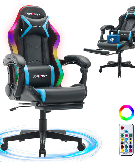 JONPONY Gaming Chair,Racing Style RGB LED Lights,Ergonomic Video Game Chair with Footrest and Lumbar Support ,High Back Reclining Computer Chair for Adults