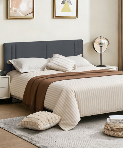 JONPONY Upholstered Full Headboard,Solid Wood Head Board with Linen Fabric,Adjustable Height Headboard from 37" to 51",Bed Frame Adapters,Headboard Only