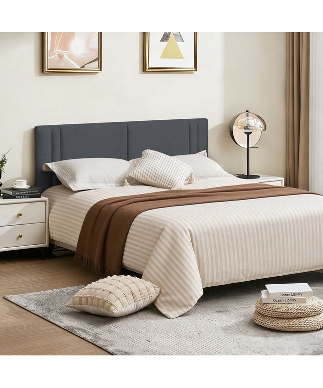 JONPONY Upholstered Full Headboard,Solid Wood Head Board with Linen Fabric,Adjustable Height Headboard from 37" to 51",Bed Frame Adapters,Headboard Only