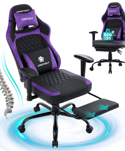 JONPONY Big and Tall 500LBS Ergonomic Gaming Chair, High Back Office Chair with Wide Wingless Seat and Thick Cushion, Comfortable Leather Computer Chair Support Long Sitting,2D Armrests