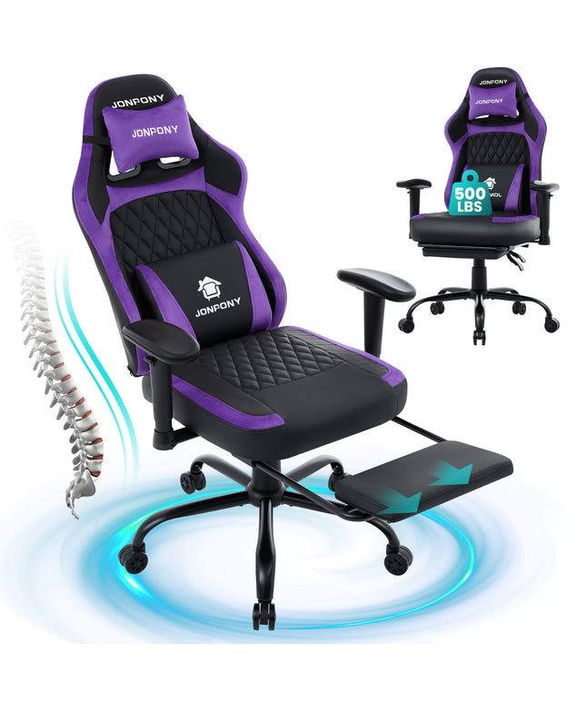 JONPONY Big and Tall 500LBS Ergonomic Gaming Chair, High Back Office Chair with Wide Wingless Seat and Thick Cushion, Comfortable Leather Computer Chair Support Long Sitting,2D Armrests