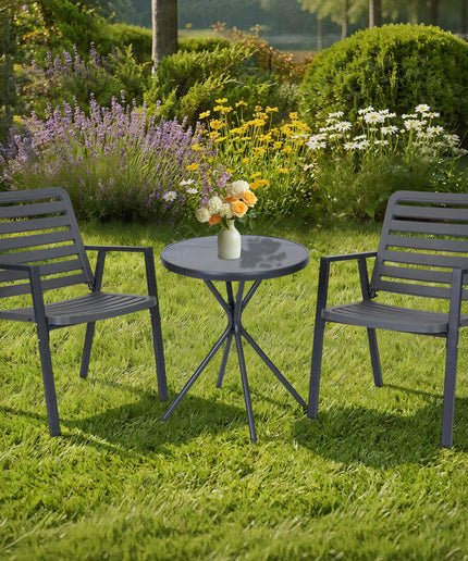 Jonpony 3 Pieces Bistro Table and Chairs, Waterproof Patio Furniture Set, All-Weather Outdoor Table and Chairs, Balcony Furniture for Porch, Yard, Garden, Grey