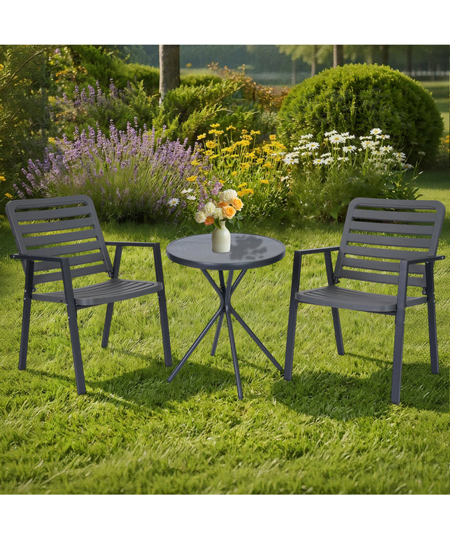 Jonpony 3 Pieces Bistro Table and Chairs, Waterproof Patio Furniture Set, All-Weather Outdoor Table and Chairs, Balcony Furniture for Porch, Yard, Garden, Grey