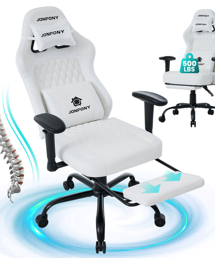 JONPONY Big and Tall 500LBS Ergonomic Gaming Chair, High Back Office Chair with Wide Wingless Seat and Thick Cushion, Comfortable Leather Computer Chair Support Long Sitting,2D Armrests