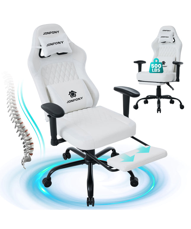 JONPONY Big and Tall 500LBS Ergonomic Gaming Chair, High Back Office Chair with Wide Wingless Seat and Thick Cushion, Comfortable Leather Computer Chair Support Long Sitting,2D Armrests