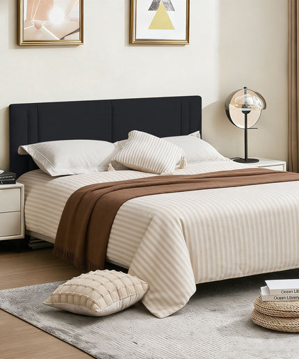 JONPONY Upholstered Full Headboard,Solid Wood Head Board with Linen Fabric,Adjustable Height Headboard from 37" to 51",Bed Frame Adapters,Headboard Only