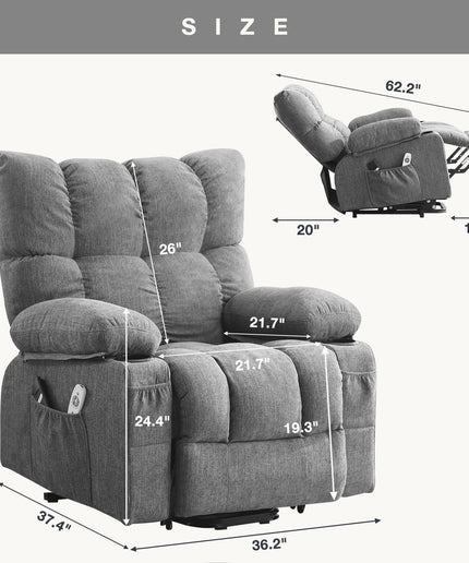 JONPONY Power Lift Recliner Chair Recliners for Elderly with Heat and Massage Recliner Chair for Living Room with Infinite Position and Side Pocket,USB Charge Port,Grey