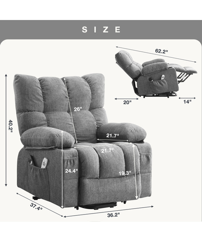 JONPONY Power Lift Recliner Chair for Elderly with Heat and Vibration Massage Recliner Chair with USB Charge Port for Living Room- Infinite Position, Side Pocket,Grey