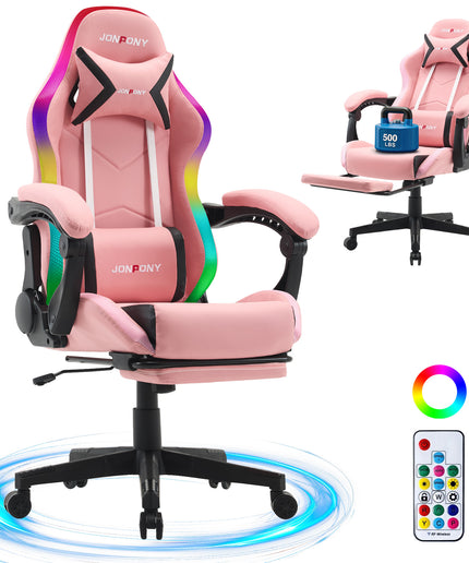 JONPONY Gaming Chair,Racing Style RGB LED Lights,Ergonomic Video Game Chair with Footrest and Lumbar Support ,High Back Reclining Computer Chair for Adults